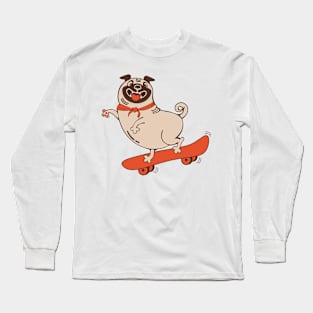 Funny animal character skateboarding pug Long Sleeve T-Shirt